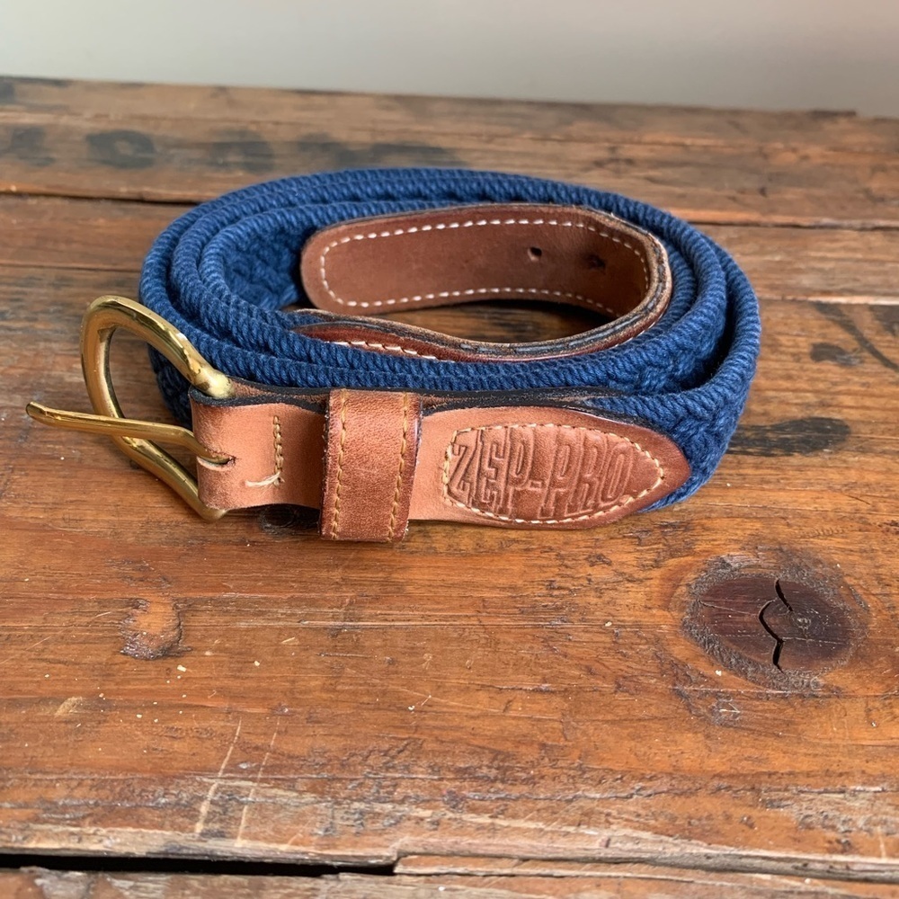 Zep Pro Belt Mens 44 Leather Navy woven  made in the usa dad belt